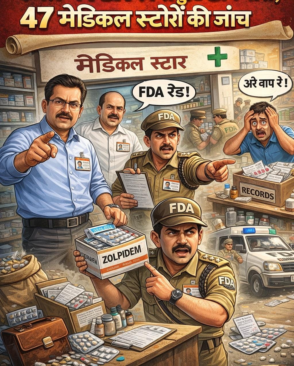 कैथल में FDA की संयुक्त छापेमारी, 47 मेडिकल स्टोरों की जांच