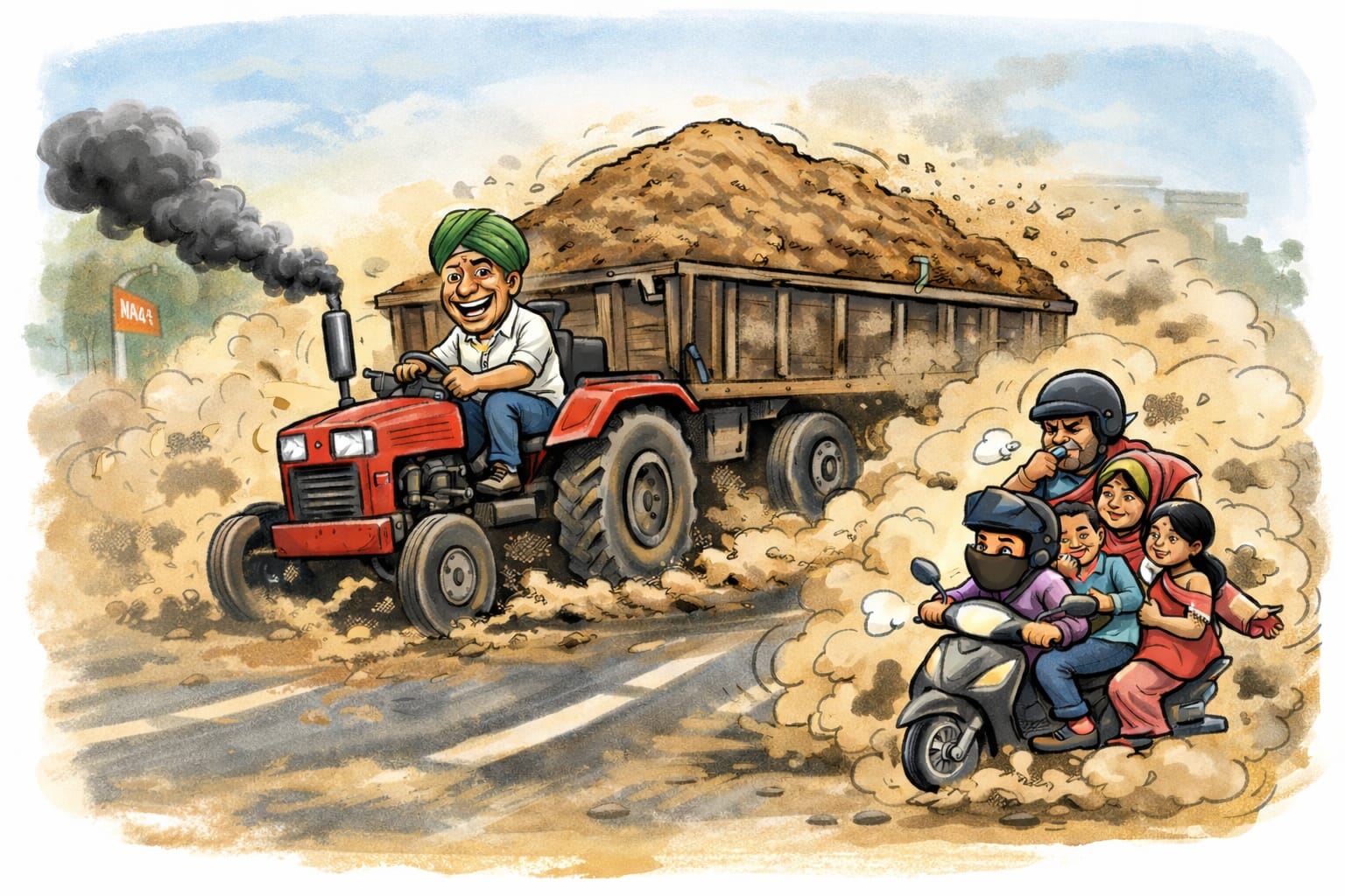 धूल से बेहाल लोग, बिना नंबर बेखौफ दौड़ रहीं मिटटी से भरी ओवरलोड ट्रैक्टर- ट्रालियां