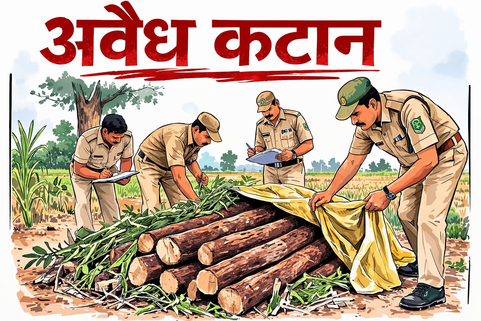 बीड़ शिकारगाह के समीप डीपी 246 में कटे पांच खैर के पेड़: खेत से लकड़ी बरामद