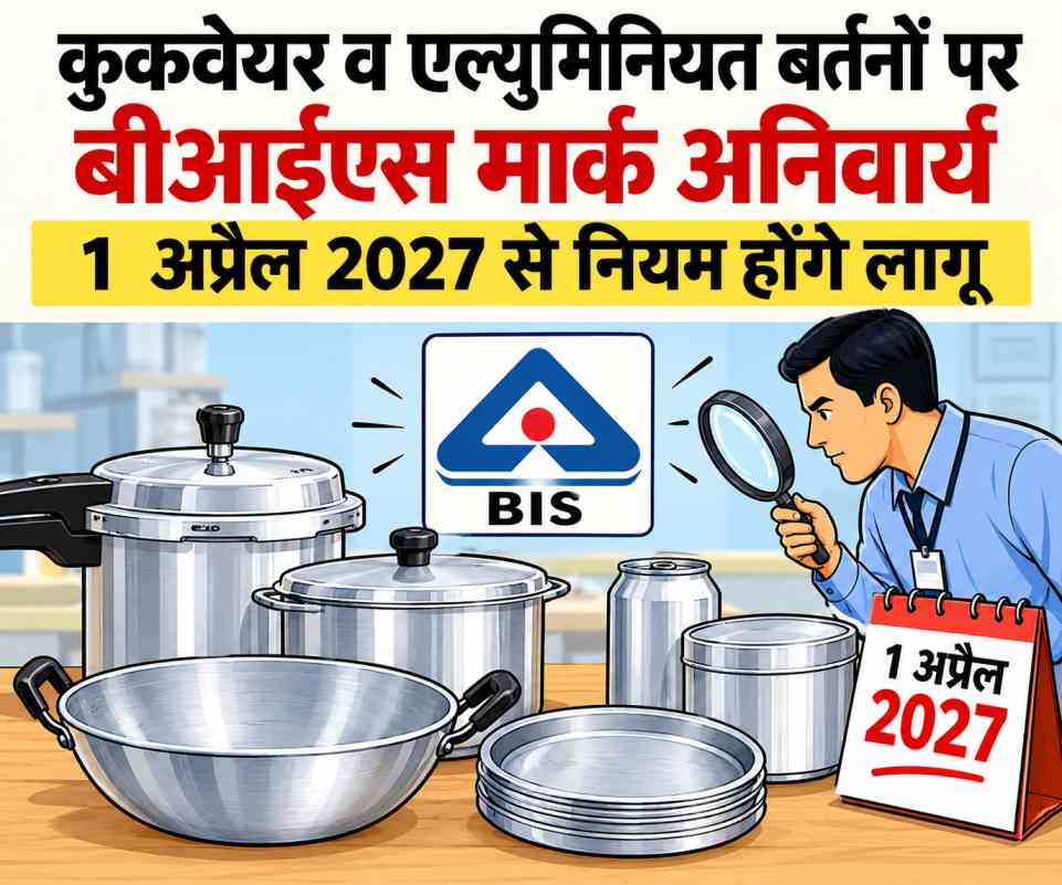 कुकवेयर व एल्युमिनियत बर्तनों पर बीआईएस मार्क अनिवार्य, 1 अप्रैल 2027 से नियम होंगे लागू